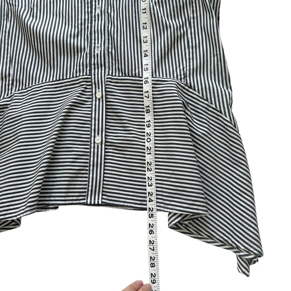 NWT French Connection 6 Black Striped Mandarin Collar Peplum Hem Button Blouse - Picture 9 of 11